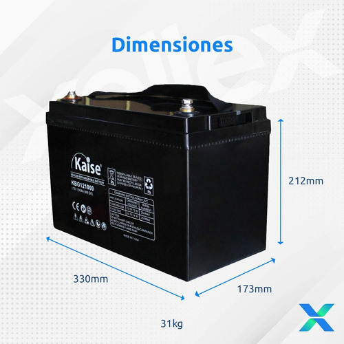 Imagen 2 de 7 de Bateria Gel 12v 100ah Kaise Ciclo Profundo Solar Original