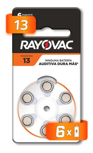 Pila Botón Rayovac Auditiva 13 Premium 6 Unidades 1.45v