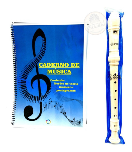 Kit Flauta Doce Barroca Spring + Caderno De Música P/ Escola