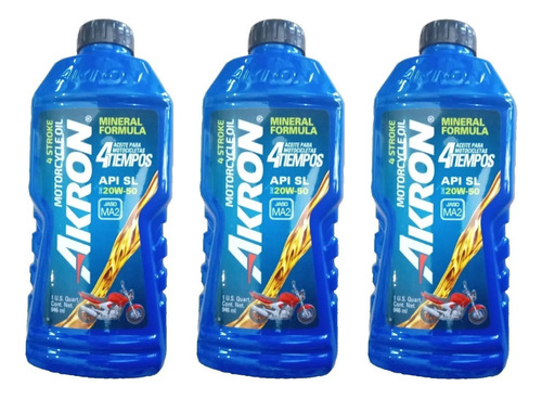 3 Litros Aceite Akron 20w50 Moto Honda Italika Yamaha Suzuki