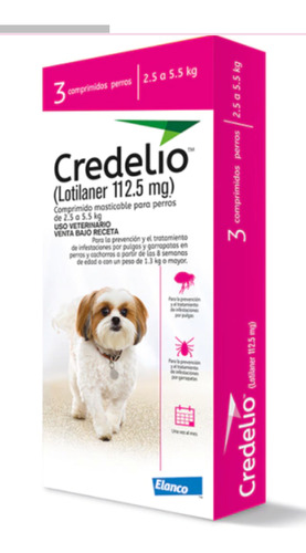 3 Tabletas Anti Pulgas Garrapatas Credelio Perro 2,5 A 5,5kg