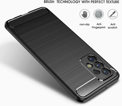 Negro Fibra de Carbono Funda para Samsung Galaxy A23 Absorción de Golpes Resistente a los arañazos Folmecket Funda Protectora de TPU de Goma Suave para Galaxy A23/M13/M23/F23 de 6,6 