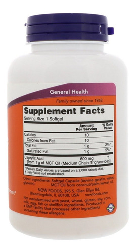Caprylic Acid 600 Mg X 100 Softgels - Now Foods