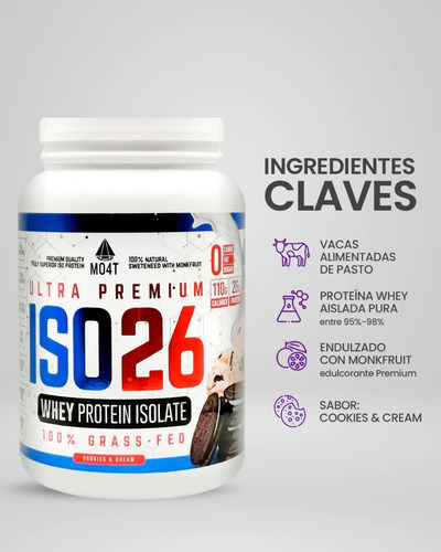 Imagen 3 de 7 de Proteína Iso26 Isolatada 1.6lbs Cookies & Cream Mo4t