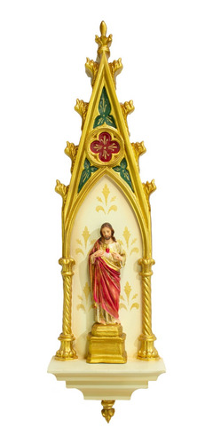 Imagem 1 de 7 de Oratório Sagrado Coração De Jesus Resina Policromado - 46cm