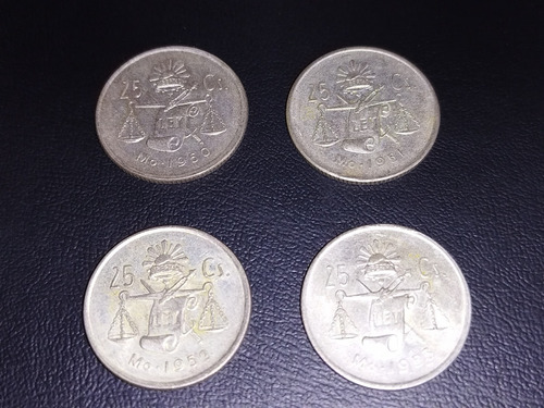 Colección De 4 Monedas, 25 Centavos Balanza, Circuladas.