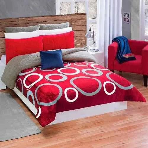 comprar Cobija Colchas Concord Borrega king color rojo con diseño universo de 240cm x 220cm