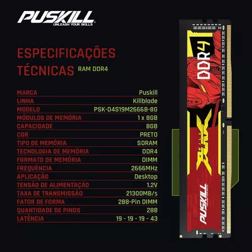 Memoria Puskill Killblade Para Jugadores De Escritorio Ddr4,