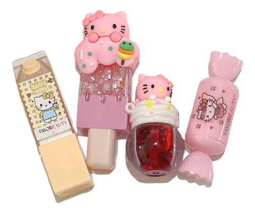 Kit De 7 Gloss Labiales Hello Kitty Favor Beauty Mujer Bella Multicolor Y Transparente