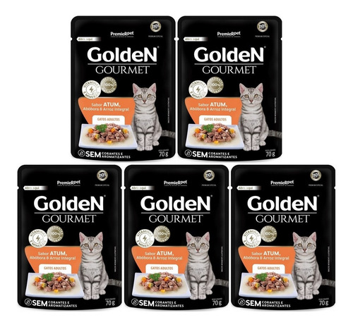 Kit 5 Unidades Sachê Golden Gourmet Atum Gato Adulto 70g