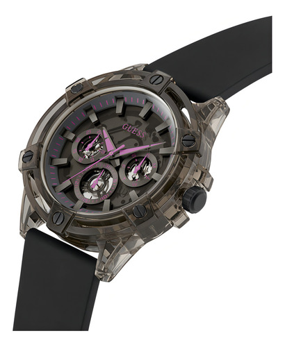 Reloj Guess Breast Cancer Hombre Elegante Caballero Correa Negro Bisel Negro Fondo Negro