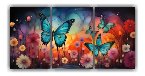 90x45cm Set 3 Cuadros Movimiento Linda Macro Butterflies Hea