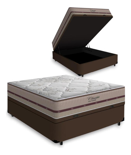 Cama Box Baú Casal Com Colchão Anjos Molas Ensacadas Classic Cor Marrom