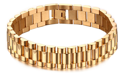 Pulsera Acero Inoxidable Simple Cadena De Moda Color Oro