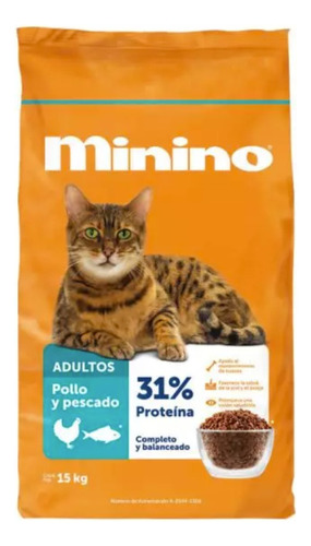 Alimento Minino para gato adulto todos los tamaños sabor pollo y pescado en bolsa de 15kg