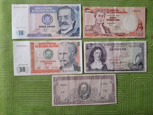 Billetes  De Sudamérica - Lote 5 Billetes