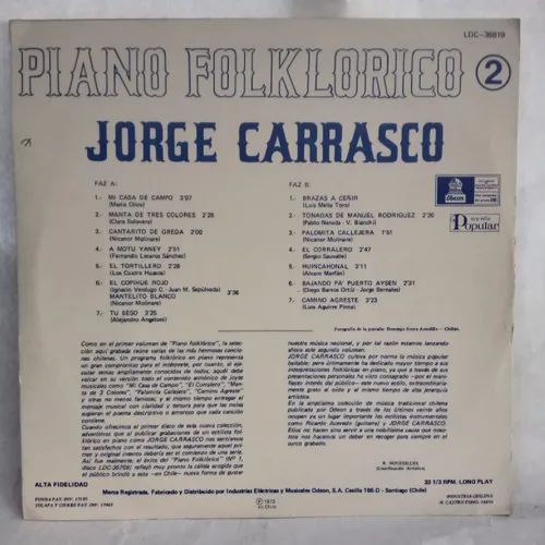 Jorge Carrasco Piano Folklorico 2 Vinilo Chl Usado (Usado)