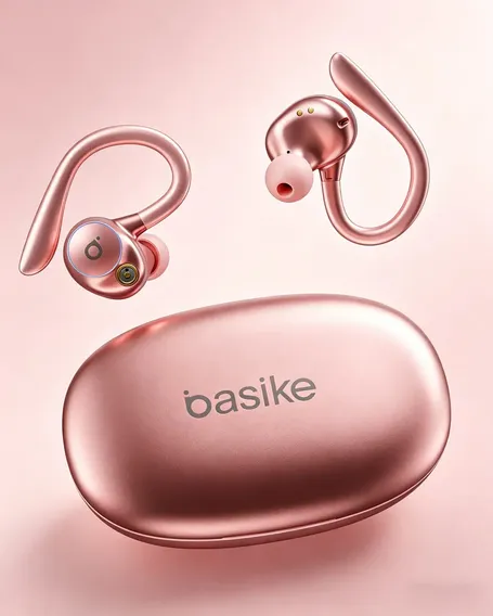 Fone de Ouvido Bluetooth 5.4 TWS com Ear Clip e Gancho, Som HiFi Graves Potentes e 3D, 50h Bateria e Carga Rápida, ENC Cancelamento de Ruído, IPX6 à Prova d'Água – Ideal para Academia e Corrida Basike