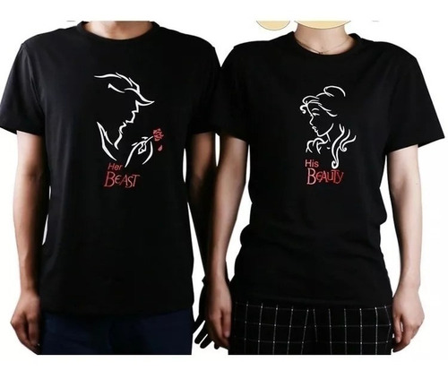 Kit 2 Camisetas Camisa Casal Namorados Her Beast His Beauty