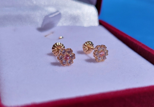 Aros Rosetón Con Circones Y Rosa Francia Oro 18 Kilates