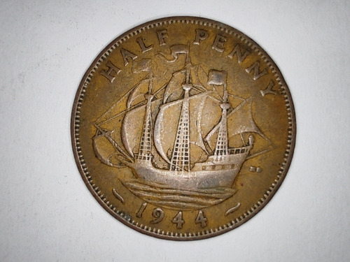 Moneda Inglaterra Half Penny 1944 Barco (x1127