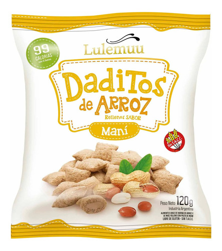 Daditos De Arroz Rellenos Sabor Mani Sin Tacc Lulemuu 120gr