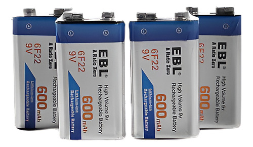 4 Pc Ebl 600mah 6f22 Li-ion 9v Baterías Recargables A Cocien