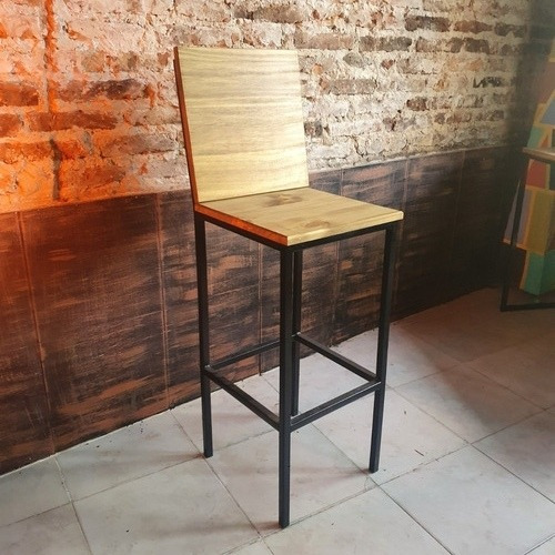 Imagen 3 de 7 de Taburete Banqueta Respaldo Alto Industrial Hierro Madera