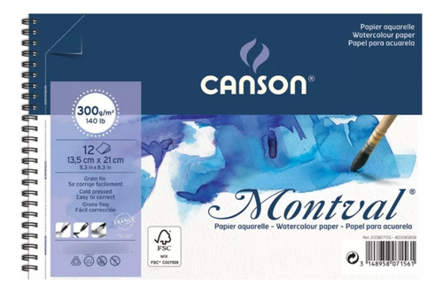 Block Acuarela Canson Montval G Fino 13,5x21 300g 12 Hojas