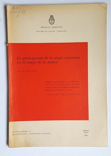 La Participacion De La Mujer En El Campo De La Música, 1972