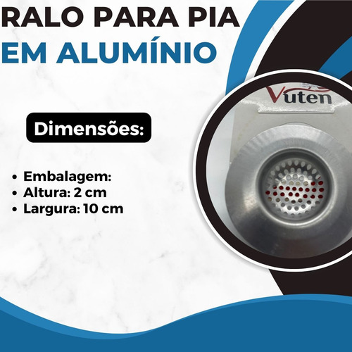 Ralo De Pia Em Aluminio 12cm Borda Grande Evita Entupimento