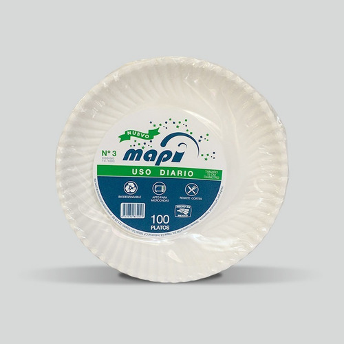 Plato De Cartón Redondo N°3 Mapi® Biodegradable Económico.