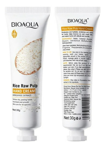 Crema Para Manos Extracto De Arroz Bioaqua Blanqueadora 30g Arroz
