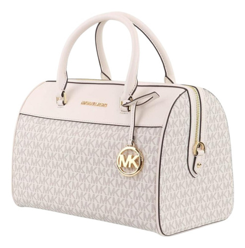 Bolsa Michael Kors Jet Set Travel Logo Multi Duffle Acabado de los herrajes Dorado Color Blanco Color de la correa de hombro Beige Diseño de la tela Monograma