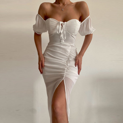 Vestido Tubo De Color Liso Con Hombros Descubiertos