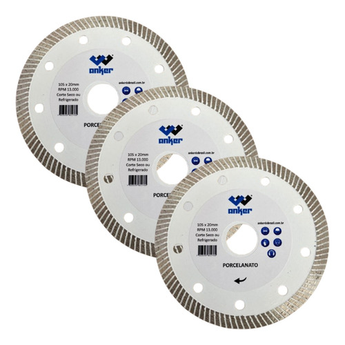 Disco De Corte Diamantado Vidro Espelho Porcelanato Kit 3und