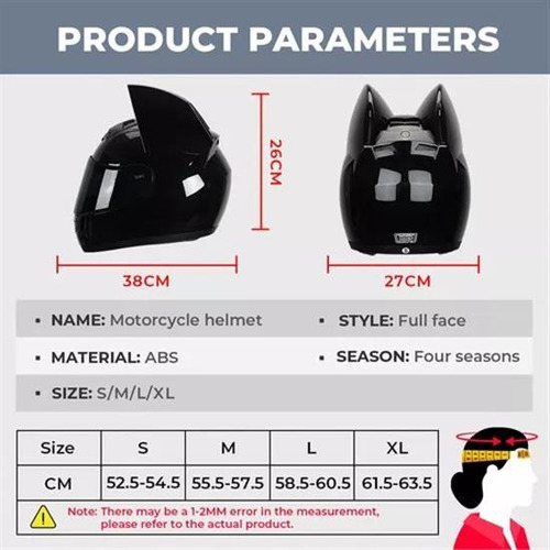 . Casco De Motocicleta Con Orejas De Gato For Mujer, Cara