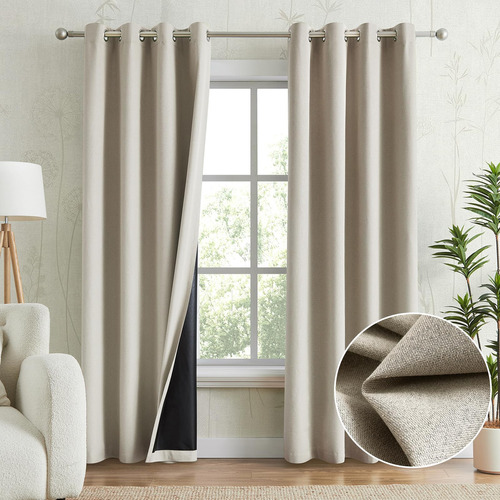 Anpark Cortinas 100% Opacas Color Beige Natural Para Dormito