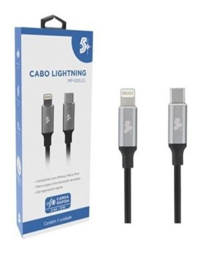 Cabo Usb C Para Light Ning 1,20 Metros Cor Preto