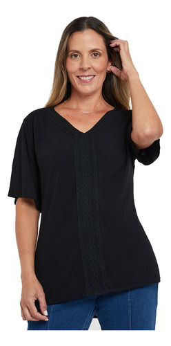 Blusa Aplicación Encaje Negro Mujer Fashion's Park