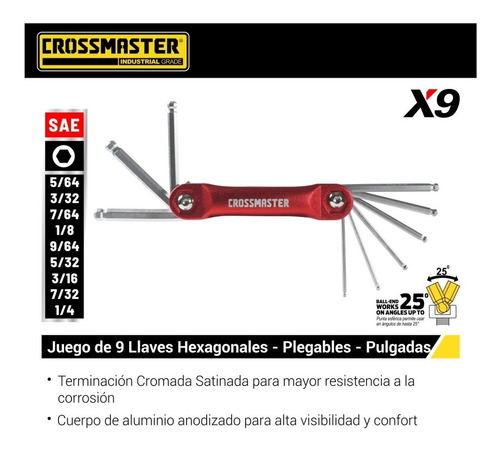 Imagen 2 de 3 de Set Llaves Plegables Allen Hexagonal Ball Point Sae Pulgadas