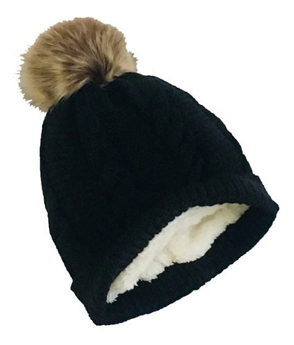 Gorro Touca Feminina De Lã Com Pompom De Pelinho