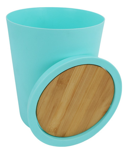 Bote De Basura Negro Minimalista Con Tapa De Bambú - Ideën Color Azul