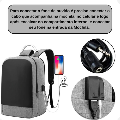 Mochila ManoThor Antifurto Executiva Com Cadeado Trava Segurança Conector USB Saída Fone Ouvido Porta Notebook Resistente Reforçada Grande Anti Furto Masculina Feminina Trabalho Faculdade Escola