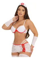Comprar Fantasia Sexy Lingerie Enfermeira Medica Renda Bojo + Meias