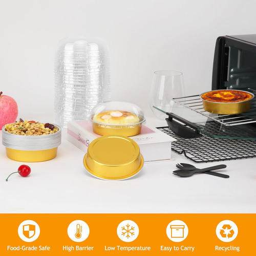 50 Moldes Individuales Para Pays Flan Desechables Con Tapas