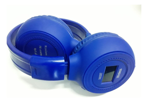 Audifonos Diadema Bluetooth Radio Fm Microfono Pantalla Led Color Azul