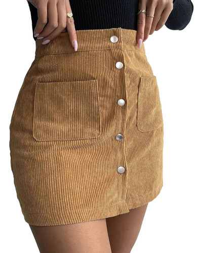 Minifalda Corta De Pana Para Mujer, Corte Entallado, Cintura