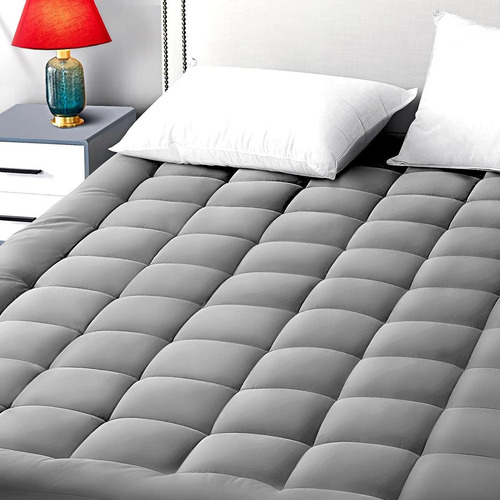 Cubre Colchón Espesar De Relleno De Microfibras King Yume Color Gris Diseño De La Tela Gris