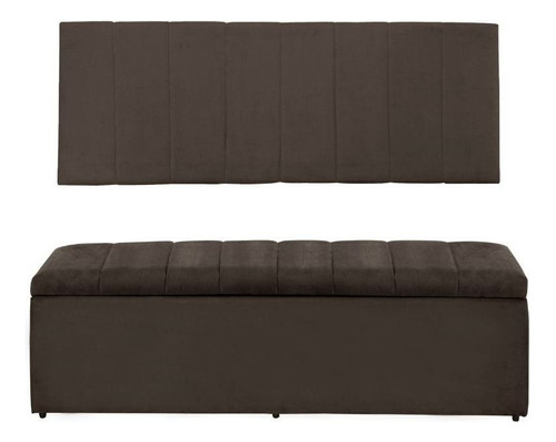 Cabeceira E Calçadeira Baú 193 Cm Vitória Suede Marrom Claro Cor Marrom-claro